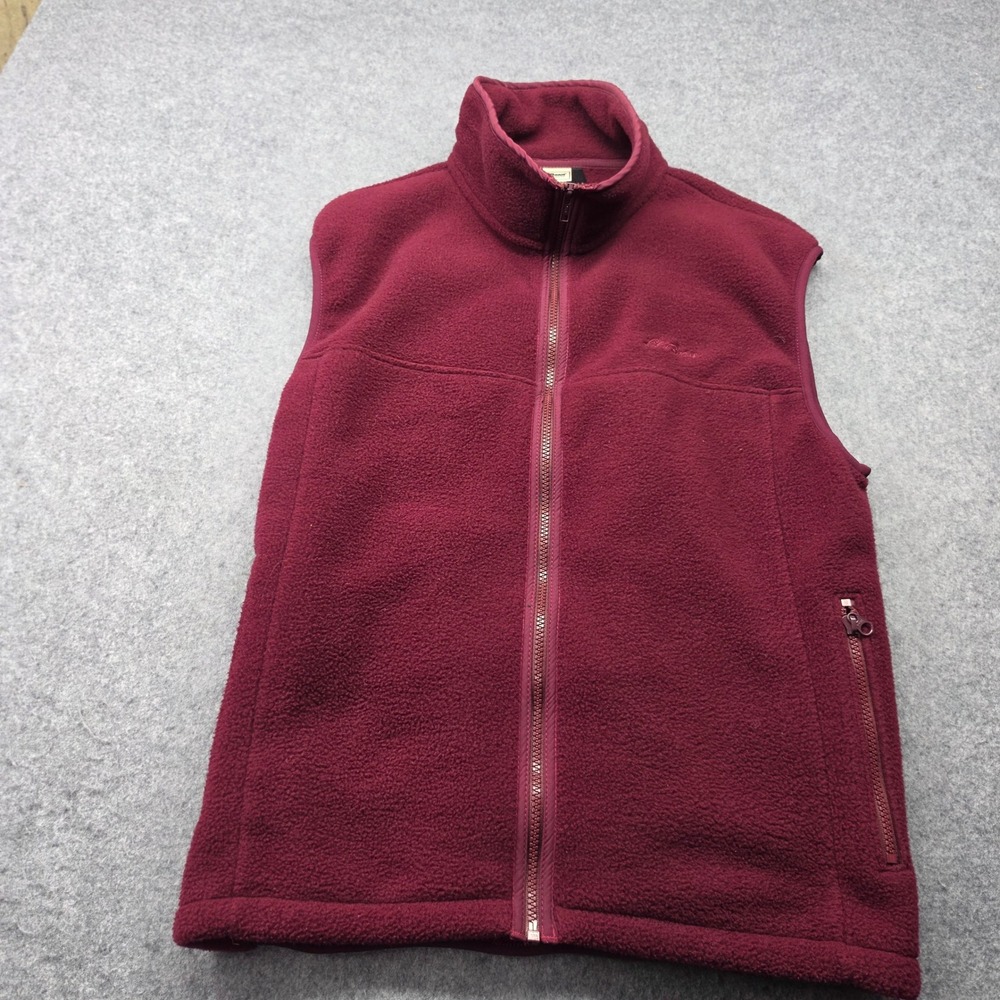 LL Bean Men Made in USA Fleece Vest Medium Burgundy Maroon Full Zip Outdoor